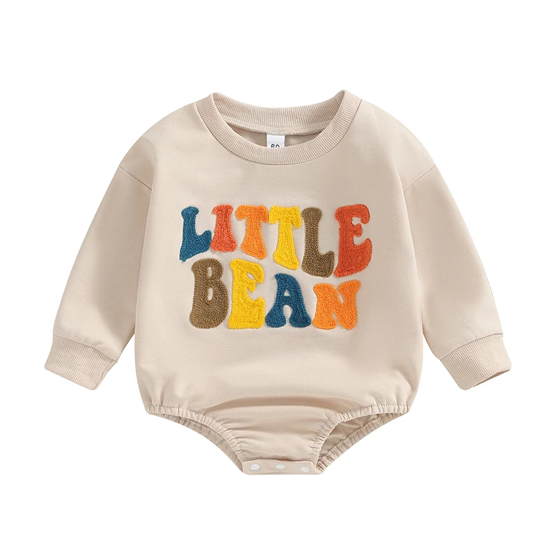 

KMBANGI Newborn Baby Boy Girl Bubble Romper Little Bean Sweatshirt Long Sleeve Oversized Bodysuit Fall Outfit