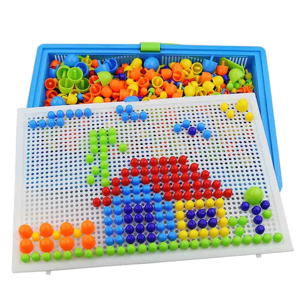 296PCS Pack Mushroom Nails DIY Color Pegboard Science Stacking Toy, Creative Mosaic Early Learning Educational Preschool Toy