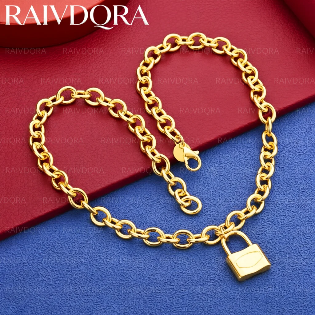 18K Gold Plated 45cm Lock Necklace For Women Men Anniversary Gift Popular Wild Fashion Romantic Jewelry