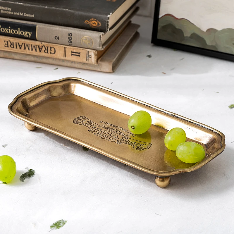 Brass Decorative Light Luxury Tray India Handmade Retro Snacks Pastry Fruit Plate Stationery Tableware Storage Tray