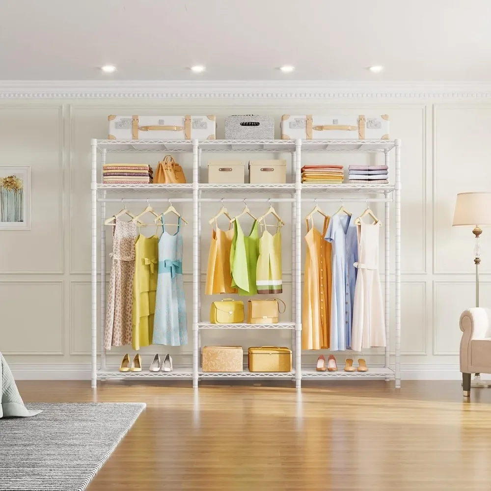 Heavy Duty Clothes Rack with 7 Adjustable Shelves & 2 Hang Rods, Portable Closet Rack, Metal Clothing Rack,Freestanding Wardrobe