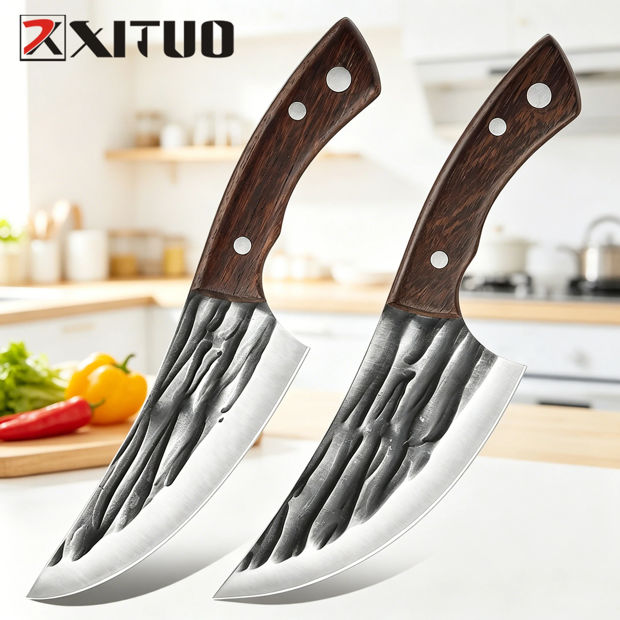 XITUO Kitchen Butcher Knife, Hand Forged 5CR15 High Carbon Steel Kitchen Knife,Sharp Quickly Cutting Meat,Vegetables,Wood Handle