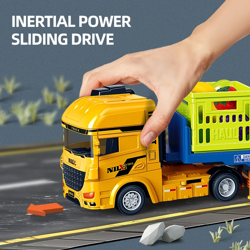 Alloy Diecast Truck Transport Trailer Collection Car Freight Roadblock Flat Board Truck Baby Large Car Model Children's Gift - view 4