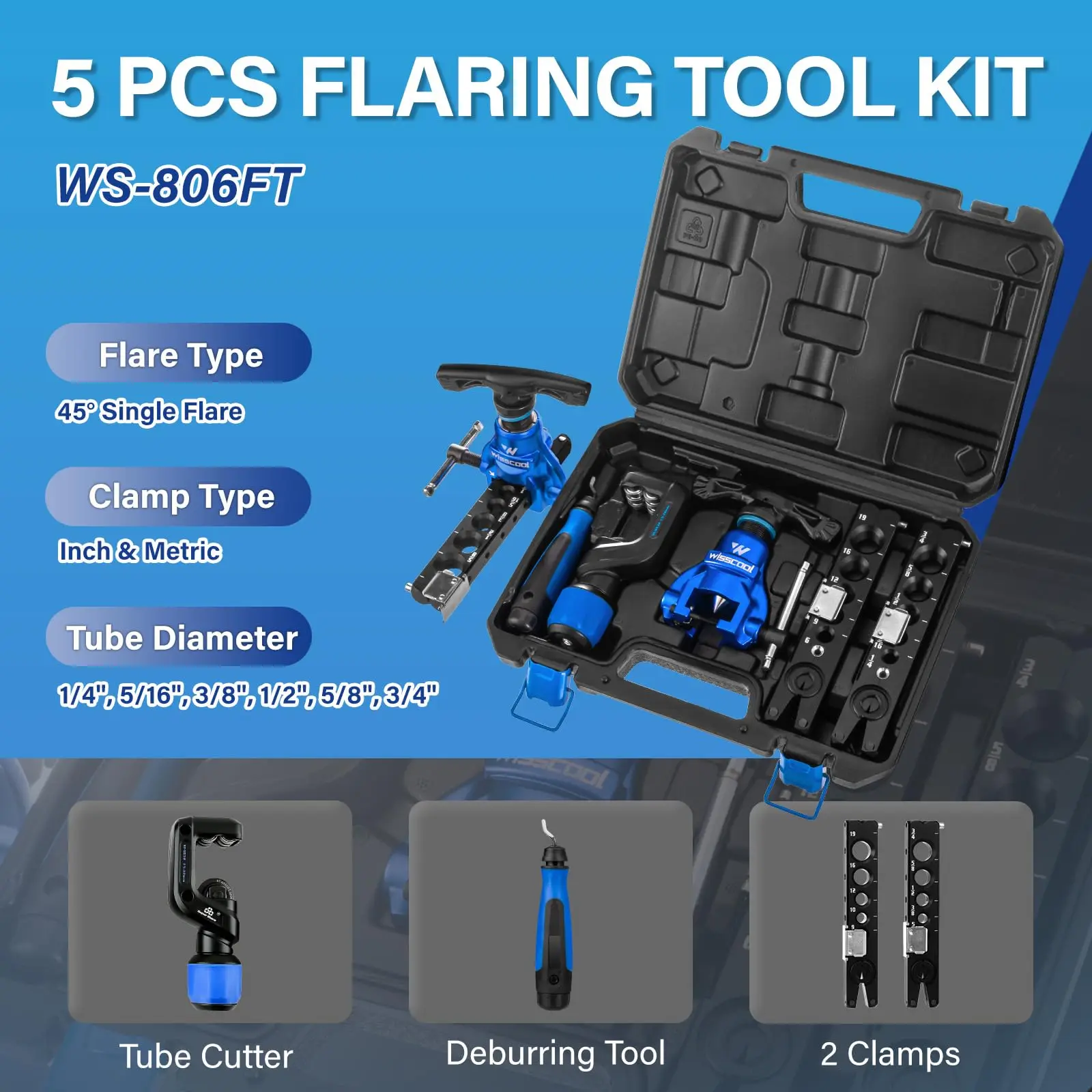 Wisscool WS-806FT Lightweight Portable Aluminum Flaring Tool Set Manual Copper Pipe Expander HVAC Auto Repair Tools