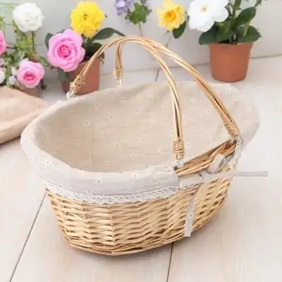 

1pc Woven Picnic Storage Vegetable Flower Girl Storage Picnic Basket Vegetable Baskets Home Woven Basket Decor
