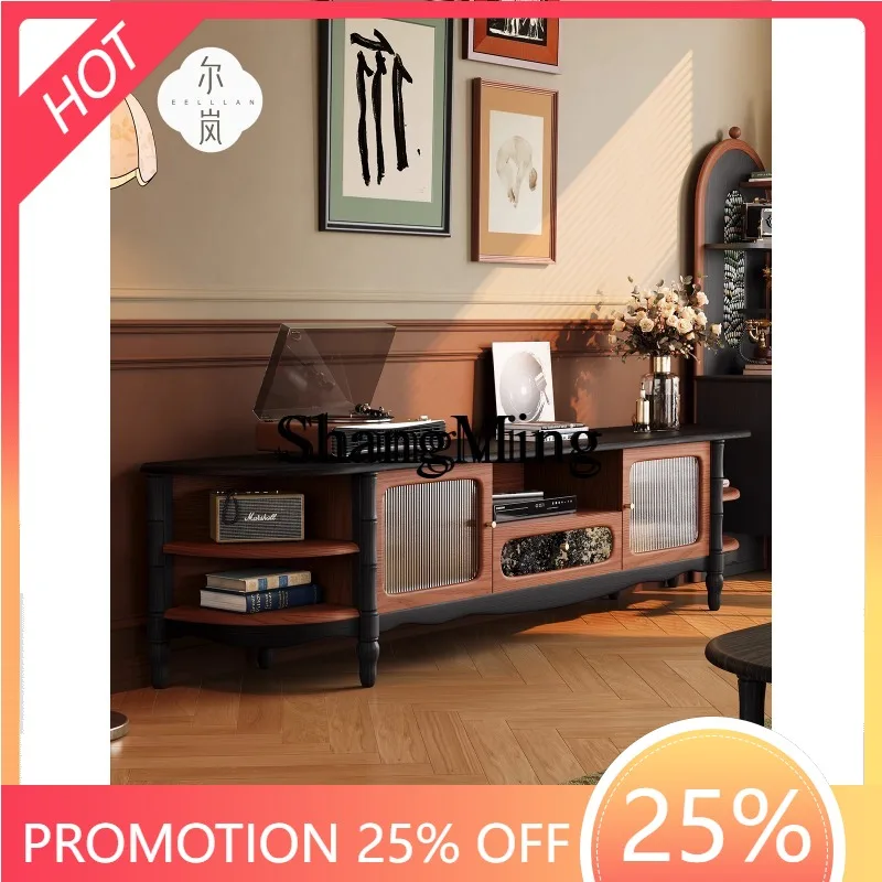 

SM new Chinese retro solid wood TV cabinet medium antique black oval cabinet small apartment living room simple