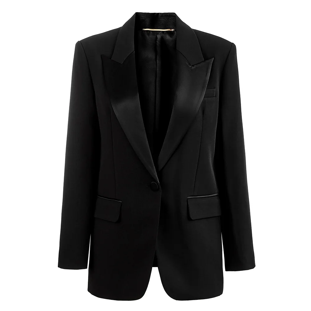 Chicever cor sólida minimalista escritório blazer para mulher gola entalhada manga longa emendado único botão solto jaqueta feminina novo
