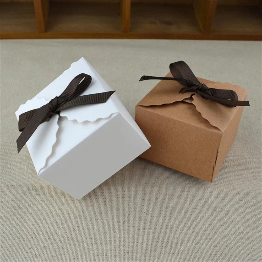 10/20/30 шт. волнистая коробка из крафт-бумаги с лентами и бирками для свадьбы Baby Shower коробка для конфет подарок на день рождения товары для вечеринки