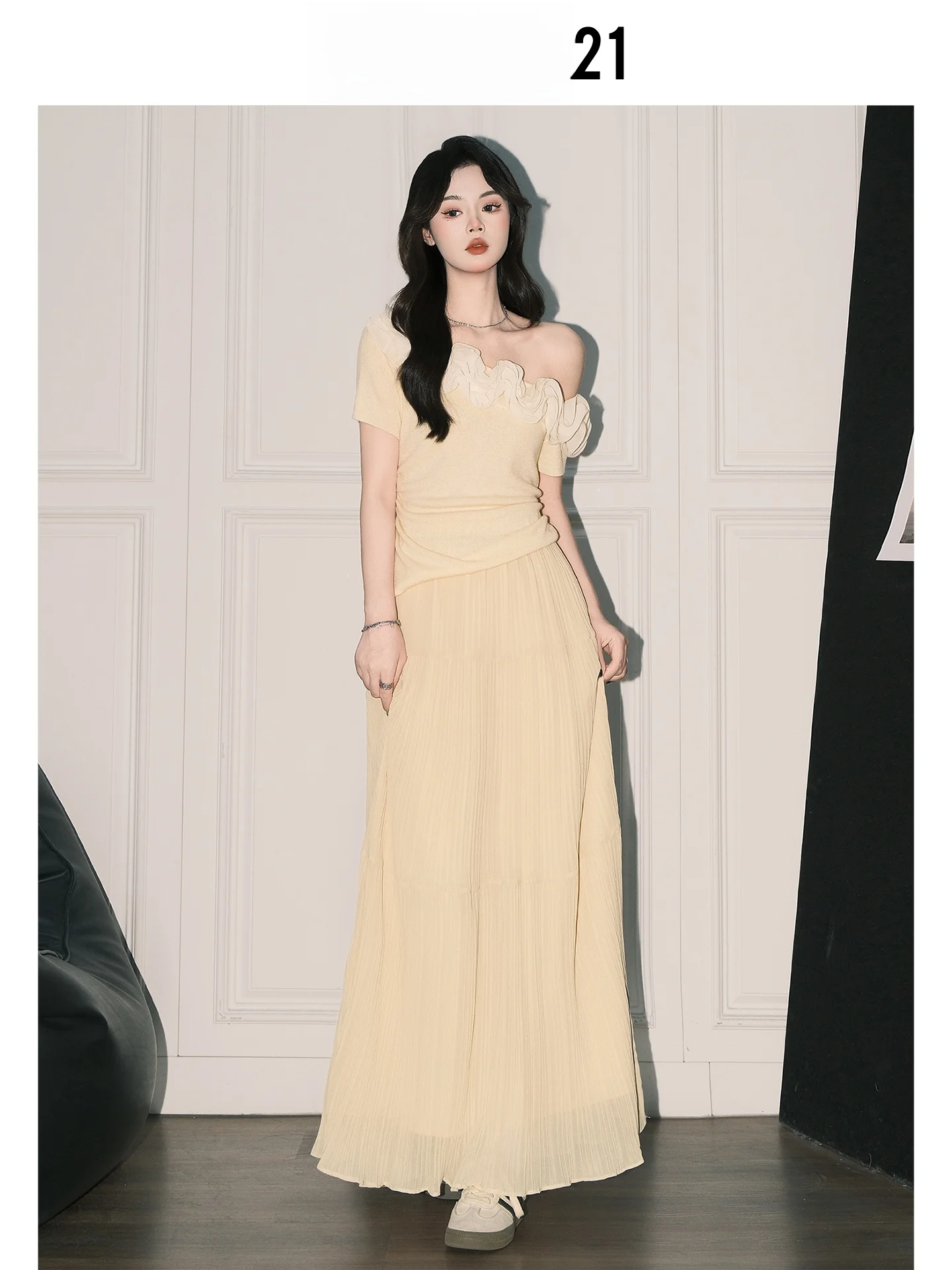 Saia Midi de Cintura Alta Forever 21 Fairy Tale para Mulheres, Saia Longa de Gaze de Verão, Cor Damasco, Saia Maxi com Toque de Atmosfera