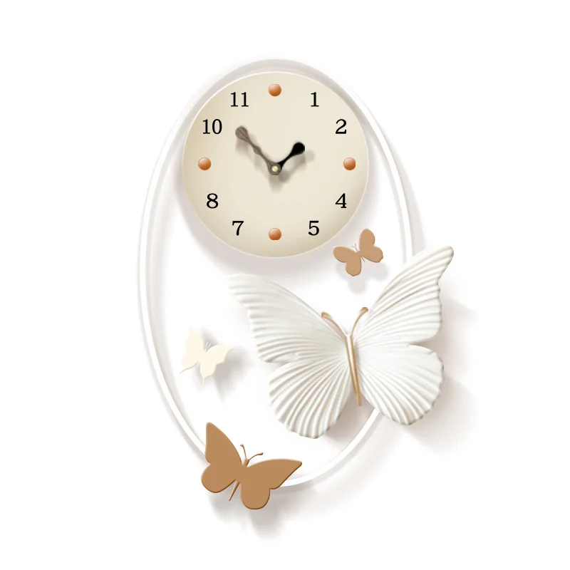 Cream wind TV background wall wall clock living room butterfly clock simple home creative clock wall