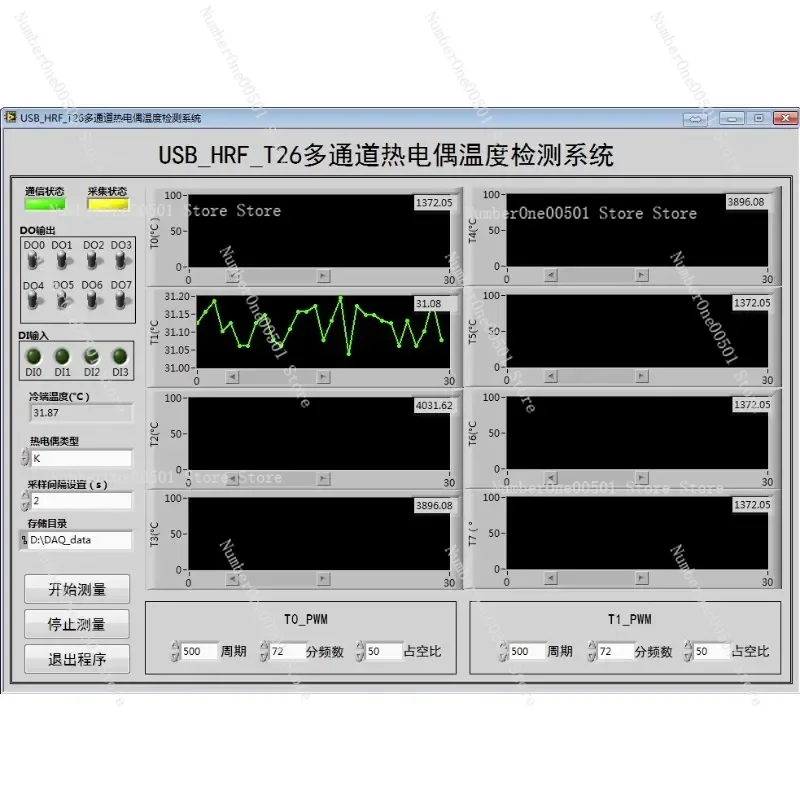 USB to serial port, multi-function thermocouple temperature acquisition board Labview routine, automatically save EXCEL