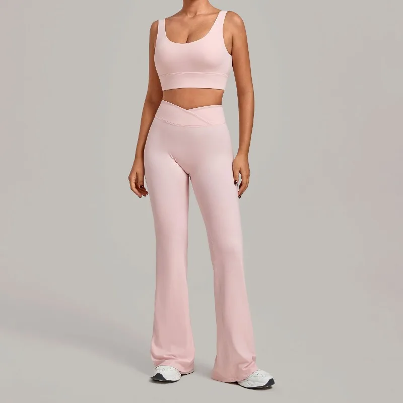 

Women's Seamless Yoga Sets Sports Fitness Hip-lifting High Waist Flared Pants Backless Bra Suits Gym Workout Leggings Sets