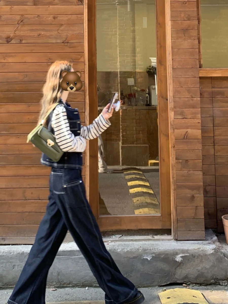 

Korean Sle Denim Set Women Early Autumn New Small Size Vest Top with Wide Leg Pants One Whole Faion Set Casual Sle