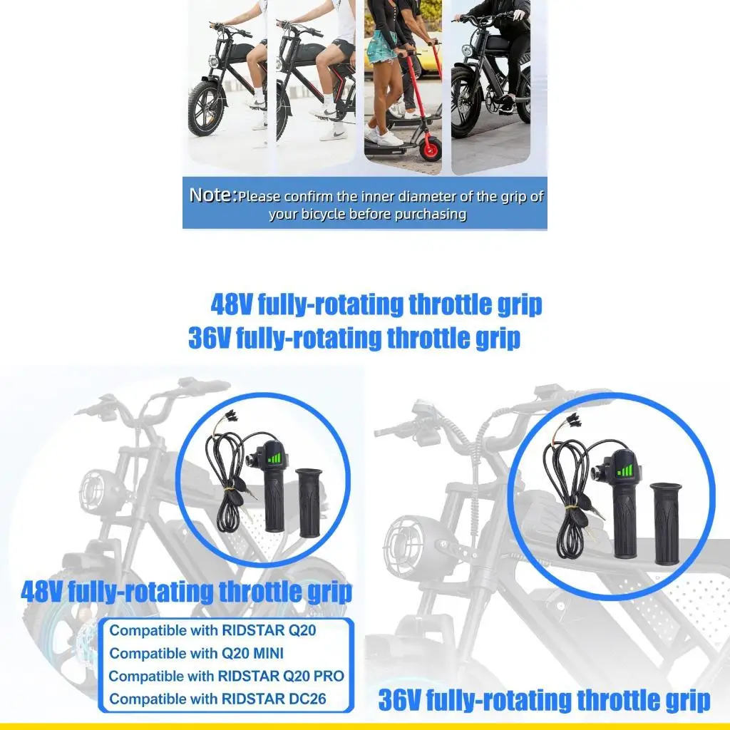 

SZCH Electric Bike Throttle Grip With LCD Speed Display Rubber Handle 36V 48V Full Twist Throttle For Electric Bicycles