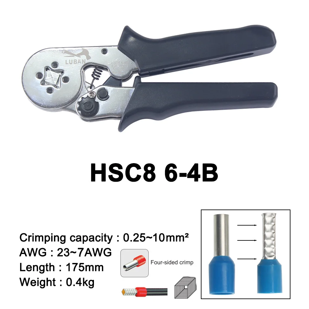 Tubular Terminal Crimping Tools, Alicador HSC8 6-4A para Terminais de 0, 25-6 mm2 23-10AWG, Alta Qualidade, Multitools, Alicatador de Mão