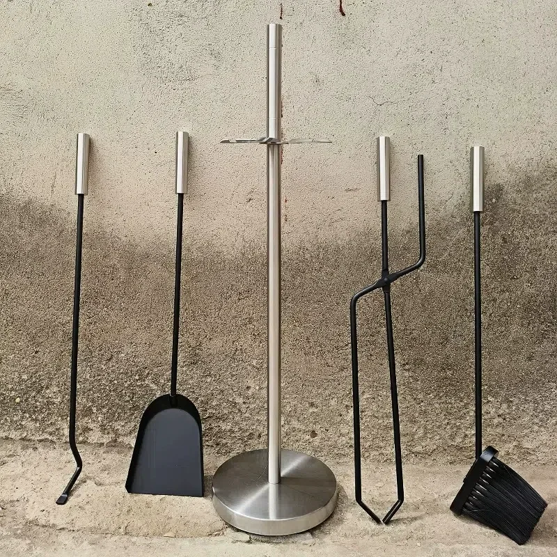 Cast Iron Fireplace Accessories Stainless Steel Ash Cleaning Tool Stand Set