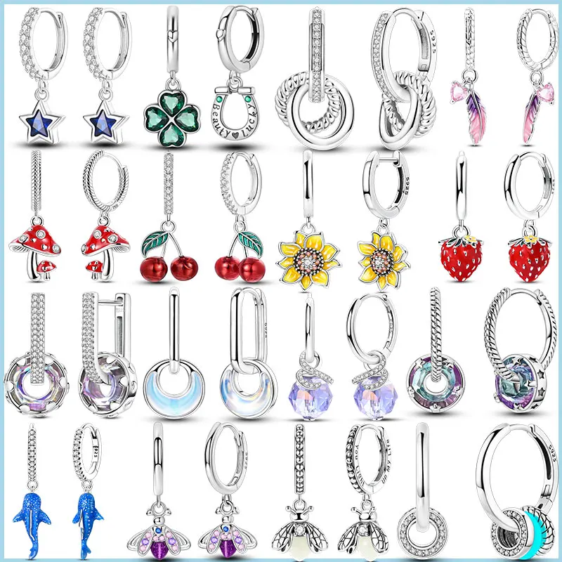 925 Sterling Silver Firefly Colored Zirconium Stars Hoop Earrings For Women Jewelry Anniversary WeddingMaking Jewelry Gift