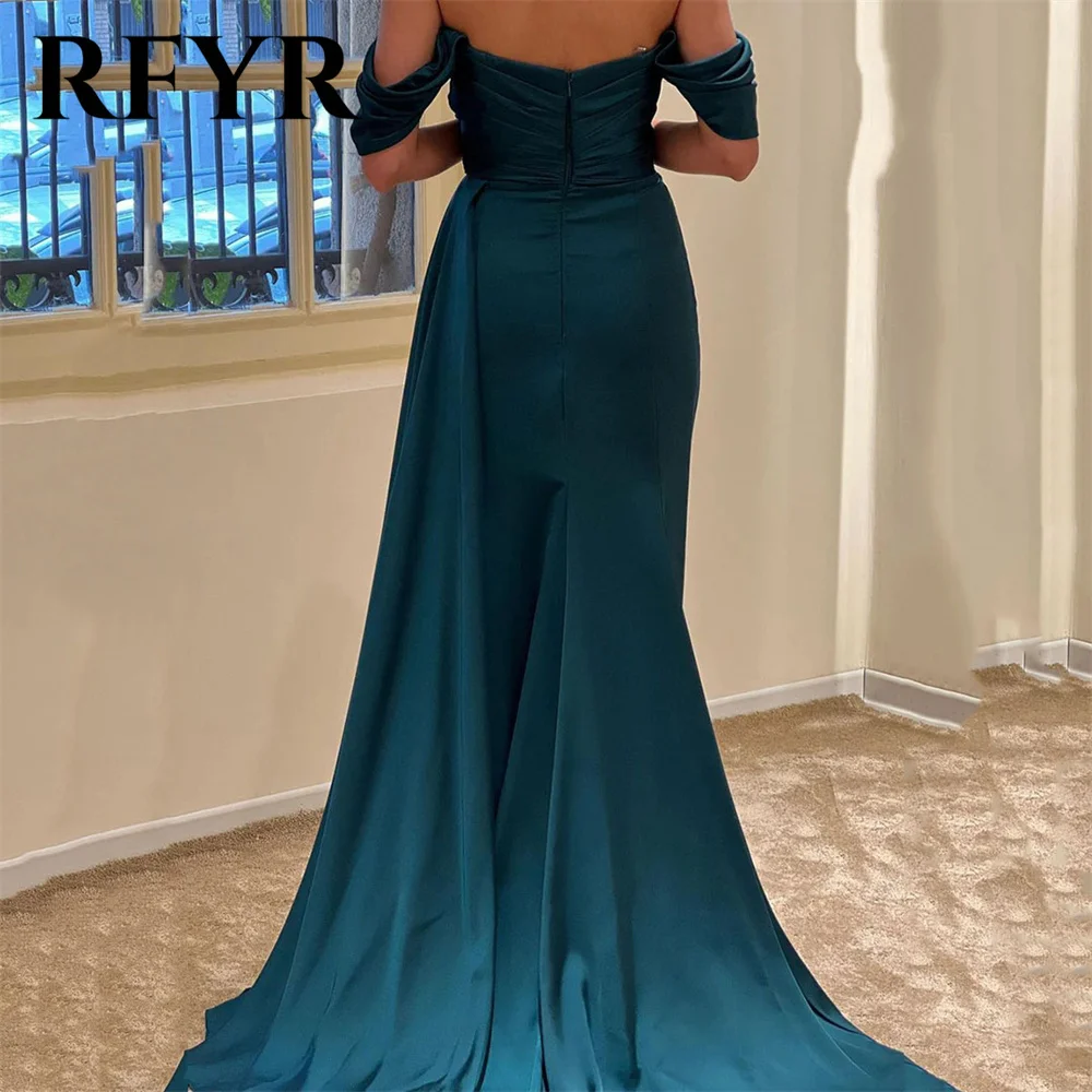 RFYR Beading Pleat Sweetheart Evening Dresses Off the Shoulder Stain Prom Dresses With Side Split Zipper Back vestidos de fiesta