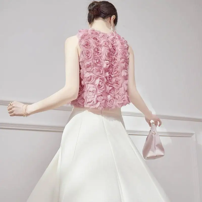 French Three-dimensional Rose Embroidered Sleeveless Vest Women's 2025 Summer Niche Short Top