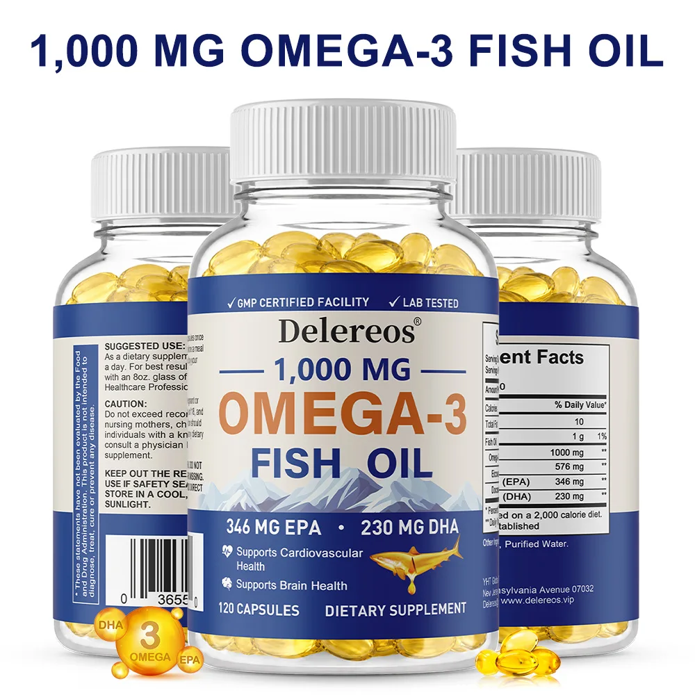 

Omega 3 Fish Oil Softgels 1000mg, Rich EPA & DHA, Support Brain, Nervous System, Skin, Hair & Joint Wellness, Non-GMO