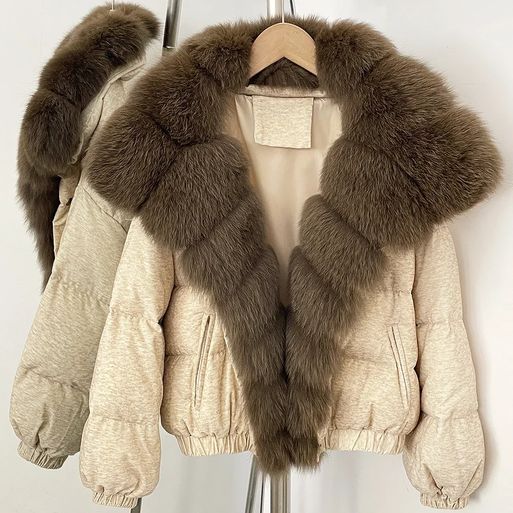 OFTBUY Neue Winter-Kurzjacke aus Baumwolle für Damen, Luxuriöser Echtfuchs-Pelz, Daunenjacke, Modische Warme Naturpelz-Pufferjacke – Detail 27