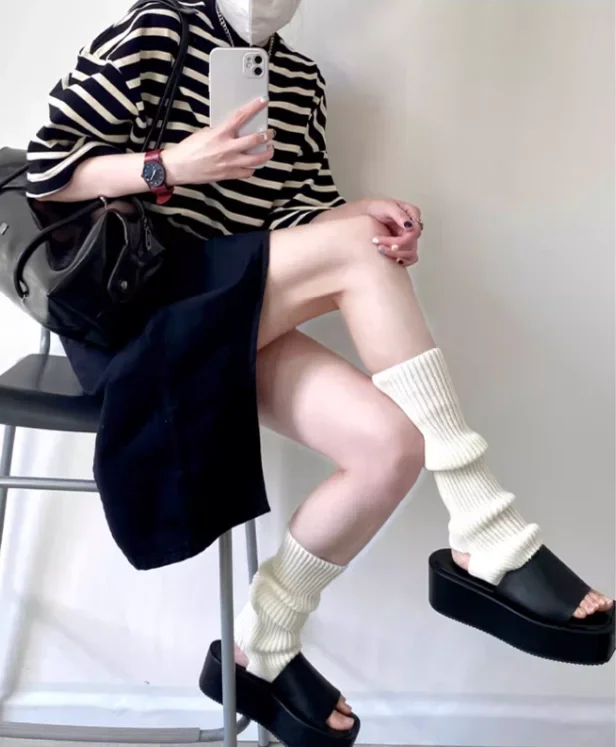 

White knitted socks cover women's autumn and winter Japanese jk babes wool y2k calf cover stacking socks