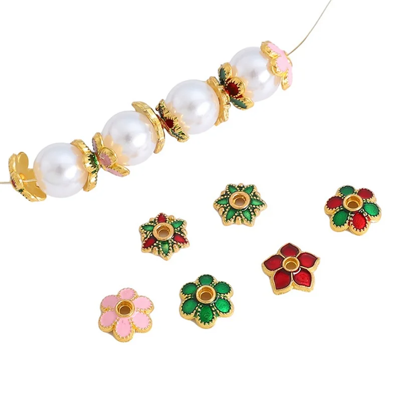 

20pcs 7mm 8mm Flower Shape Enamel Gold Color Metal Loose Spacer Beads Caps For Jewelry Making DIY Findings