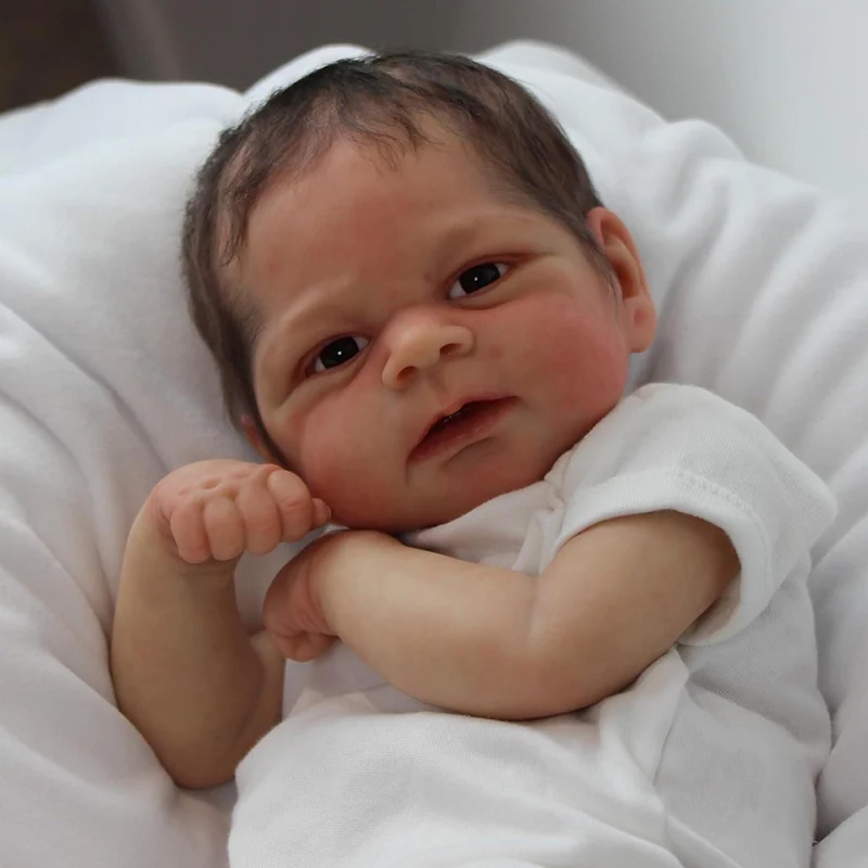 45cm Reborn Baby Elijah Newborn Baby Cute Vinly 3D Skin Soft Body with Rooted Hair Handmade Same As Photo Gift for Kids