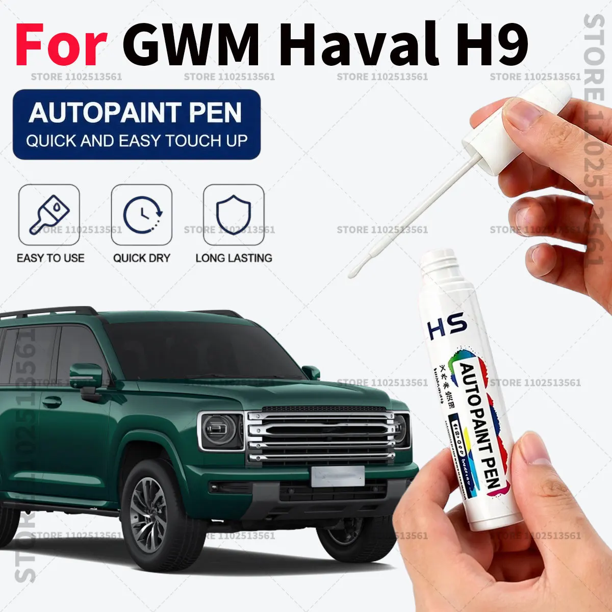 Car Touch Up Paint Pen Scratch Chip Repair Paint For GWM Haval H9 Ayers grey Crystal black White Forest Green Silver