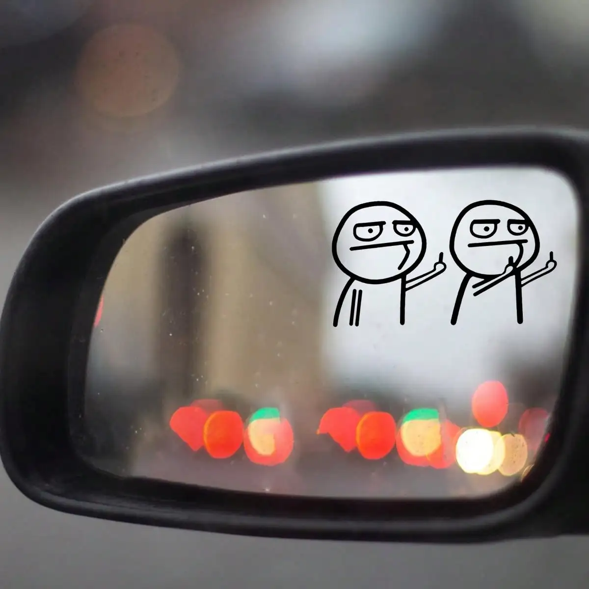 

Funny Troll Face Middle Finger Sticker, Humorous Stick Figure Decal for Car Mirror
