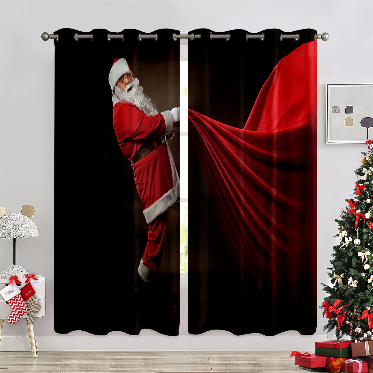 

2pcs Santa Claus Snowman Cartoon Printed Curtains Christmas New Year Decoration Window Curtains Polyester Machine Washable