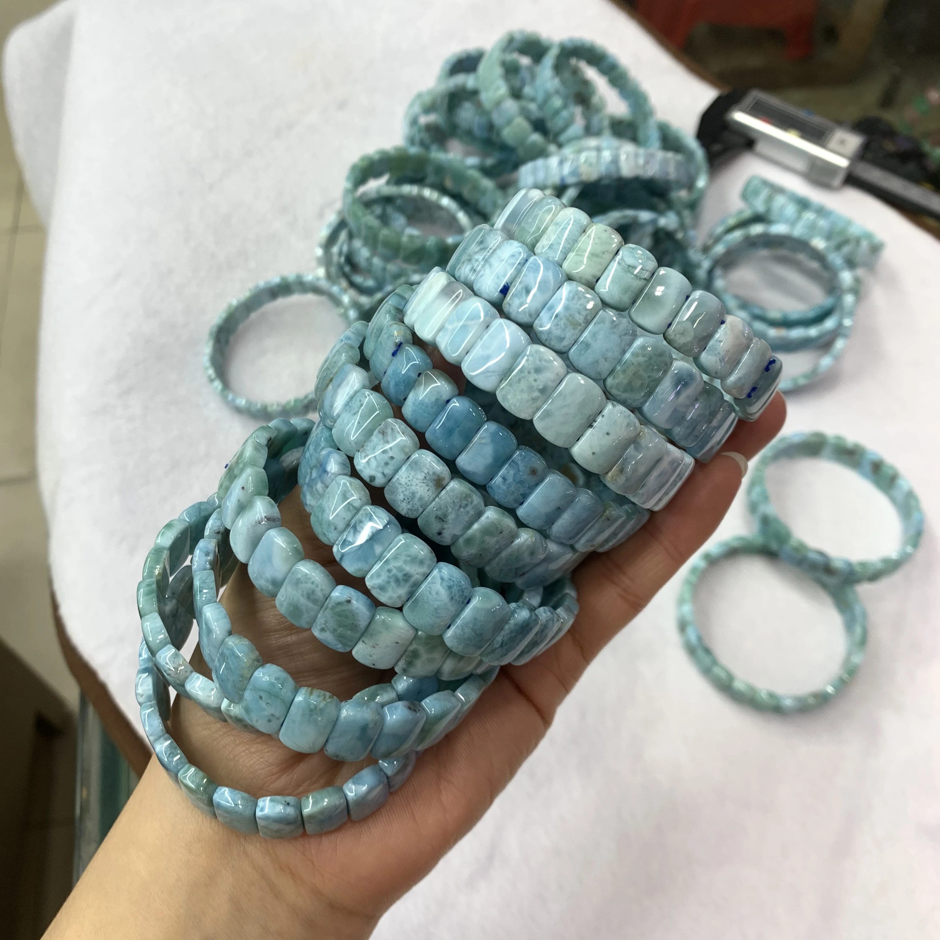 Natural Larimar/Copper Pectolite Beads Bracelet Dominicana Genuine Larimar Gemstone Bangle for Woman for Gift for wholesale