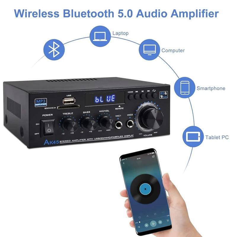 1 PCS Bluetooth 5.0 Sound Speaker Home Theater Audio Stereo System Amplifier FM Radio UK Plug