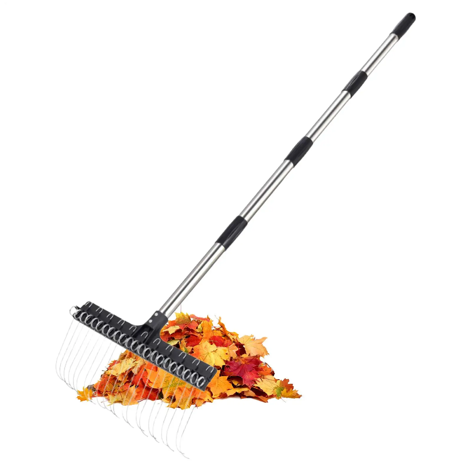 

Lawn Rake Wide Steel Tines Long Handle Expandable 38.58-63In Metal Turf Rake for Grass Leaves Gardening Lawn Shrub Mulch Debris
