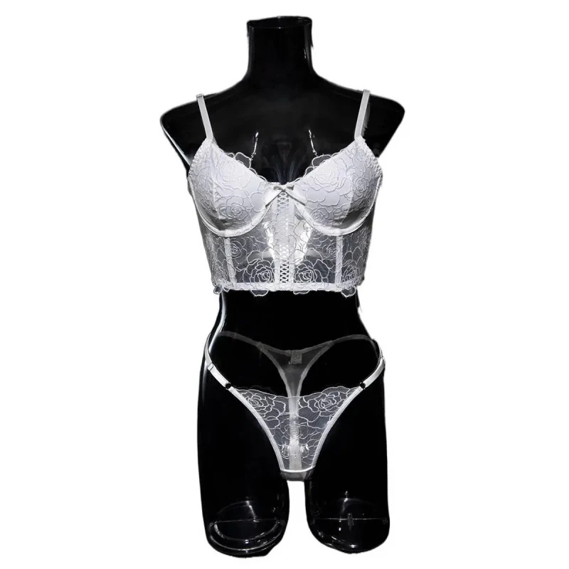 

Bikini fishbone lace camisole bra set, thin style with bow and embroidered flowers