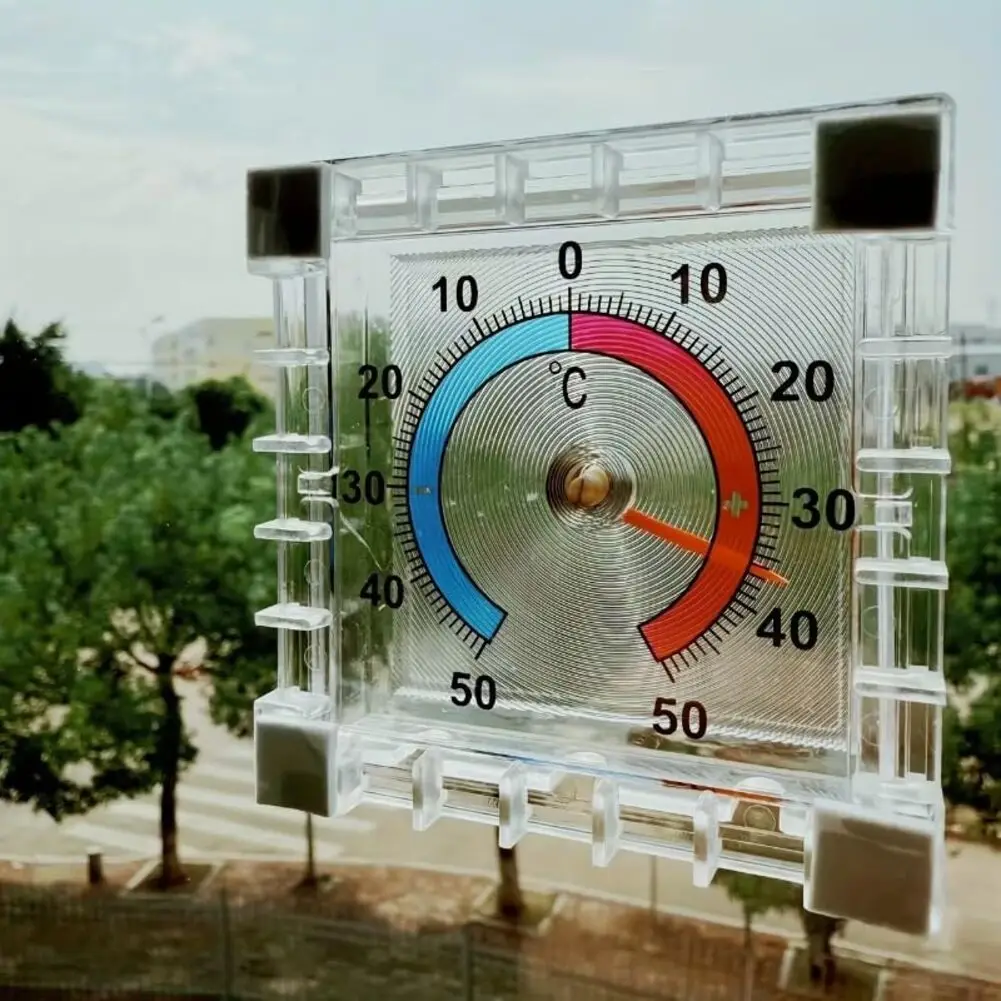 Square Plastic Outdoor Thermometer with Bimetallic Sensor for Window Installation Garden Patio Use 2.3x7.6x7.6cm