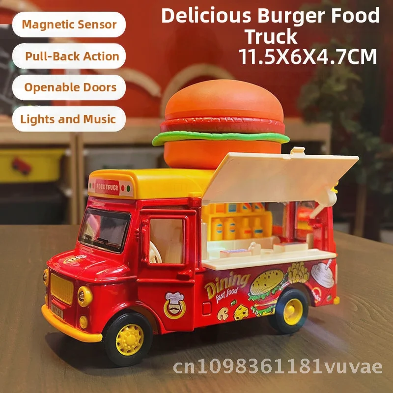 Mingyuan versión Q, modelo de coche de aleación extraíble, juguete de inducción magnética con temática de comida rápida para niños, casa de juegos transfronteriza caliente