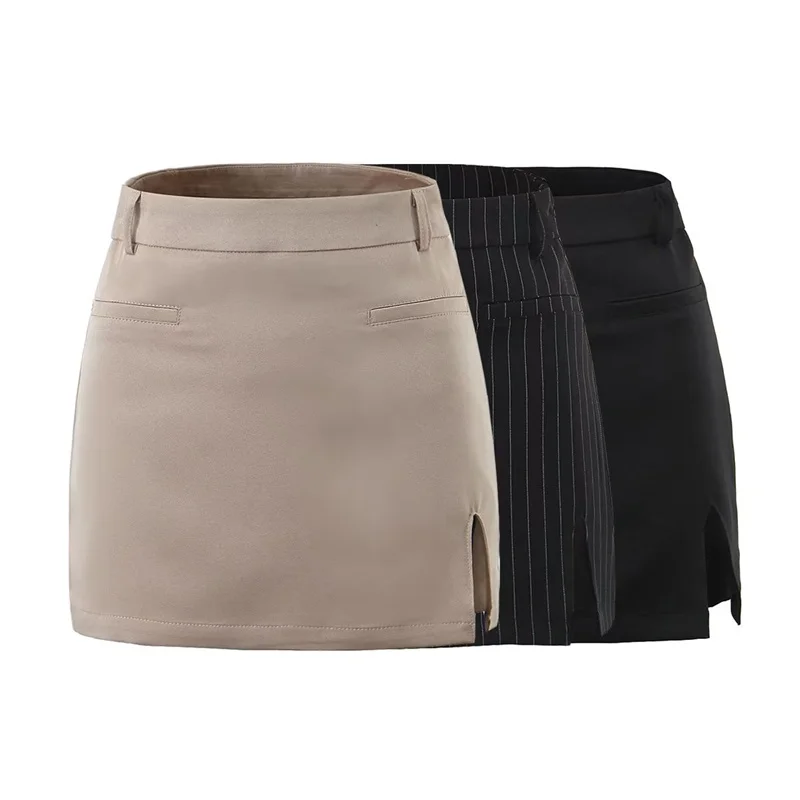 Retro-Rock mit hoher Taille, schmale Passform, A-Linie, asymmetrischer Schlitz, figurbetonter Rock, Street Sle, reine Farbe, trendiger Damenrock