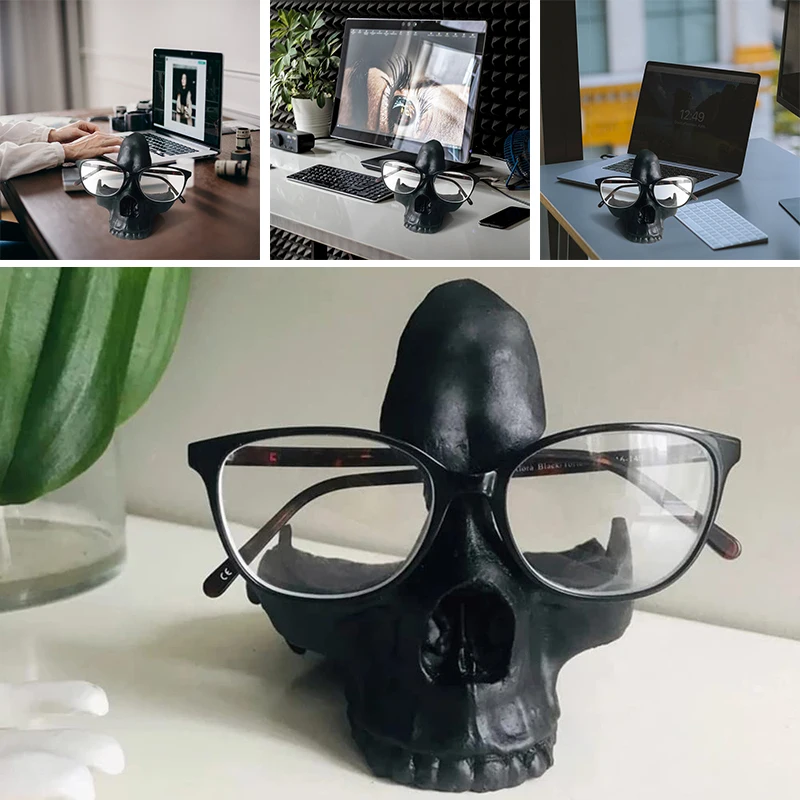 

Gothic Skull Glasses Holders Skull Statues Eyewear Stand Crafts Desktop Ornament for Home Office Room Decor Birthday Halloween