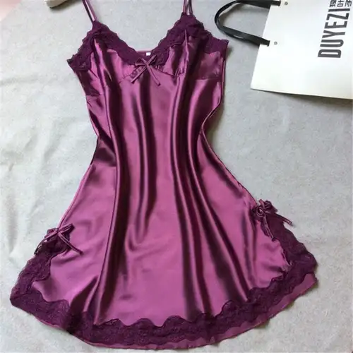 Sexy Sleepwear Lady Sexy Silk Satin Night Dress V-neck Nightgown Plus Size Nightdress Lace Nightwear for Women Nighty for Ladies - Image 15