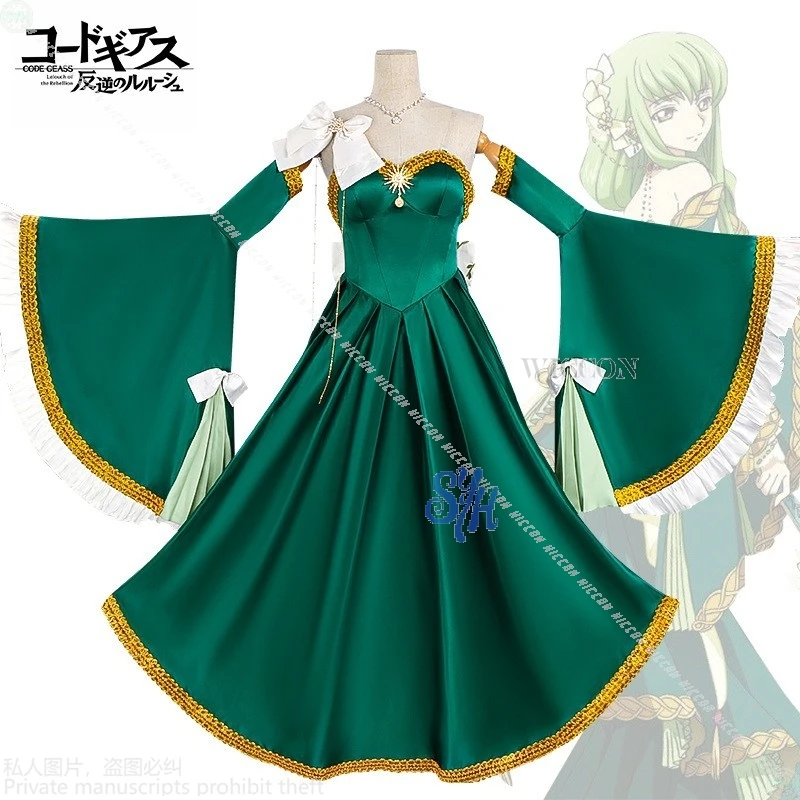 

Lelouchhh 코스프레 Cosplay Rebelliiio C C Anime disfraz Vintage Dark Green Court Dress Y2K Lolita Sweet Bow Halloween Christmas Cos
