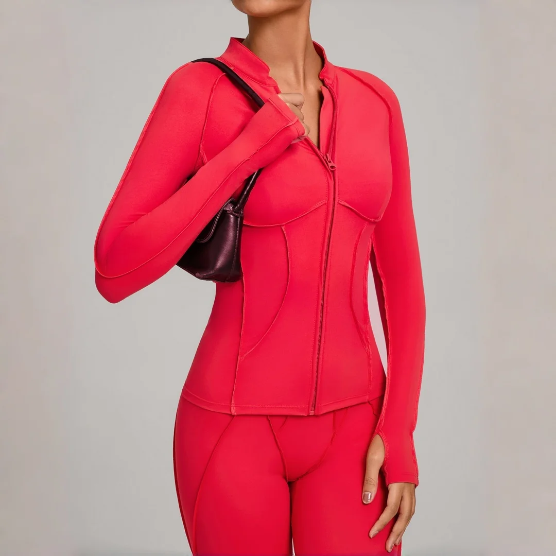 الوقوف طوق سستة طويلة الأكمام سترة اليوغا ضيق سريعة الجافة اليوغا القمم المرأة تشغيل اللياقة البدنية تجريب الملابس الصالة الرياضية معطف