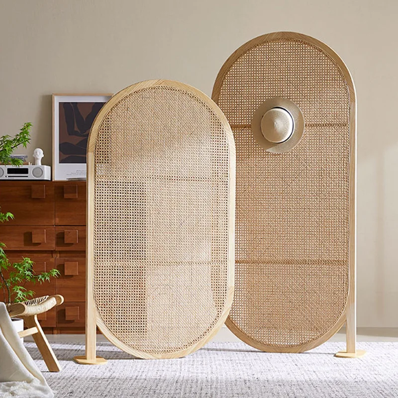 Japanese-style solid wood rattan screen partition living room new Chinese retro seat screen