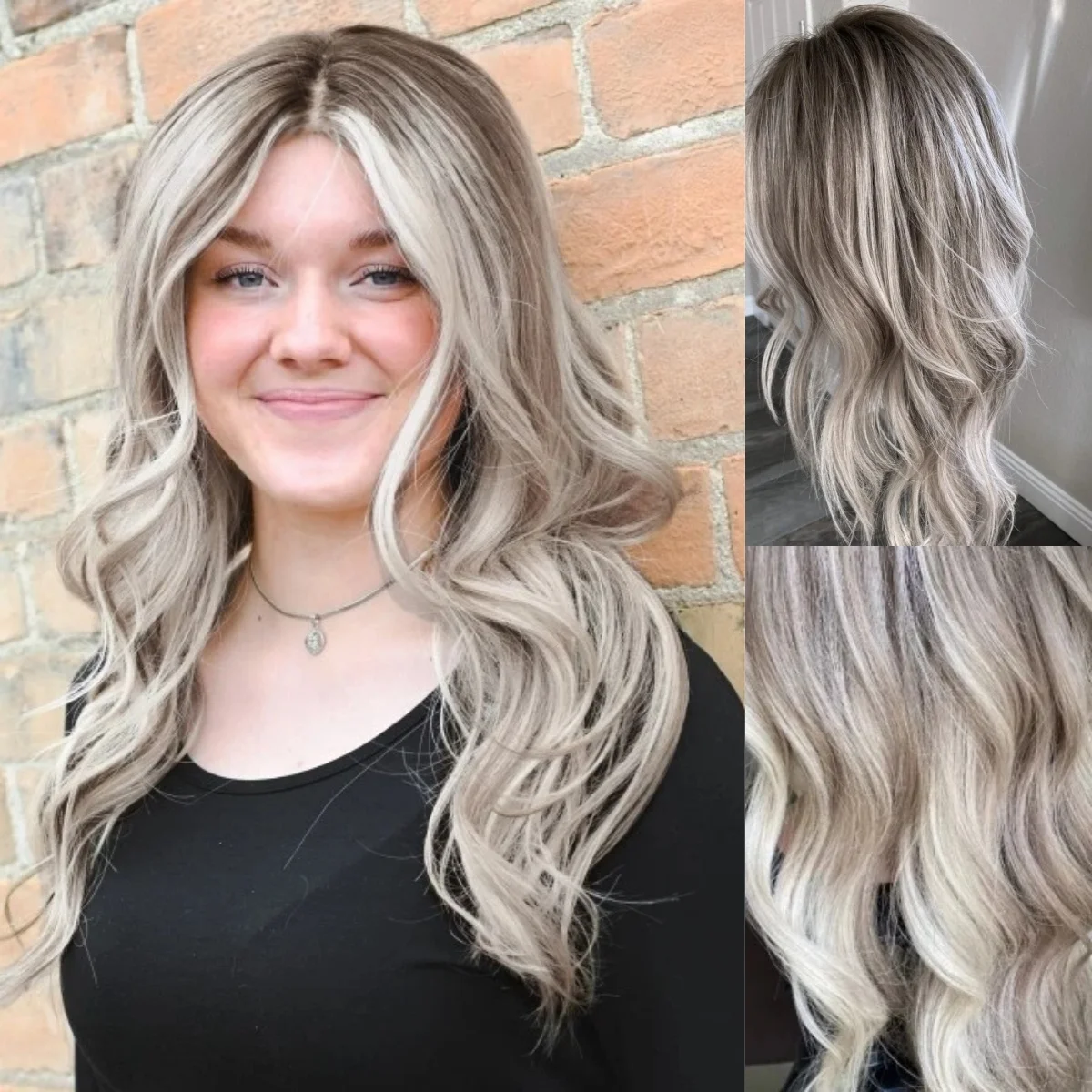 

Ombre Highlight Platinum Blonde Синтетические парики Длинные объемные волны Кружевные парики Женские 180% Плотность Высококачественные кружевные парики Ежедневное использование