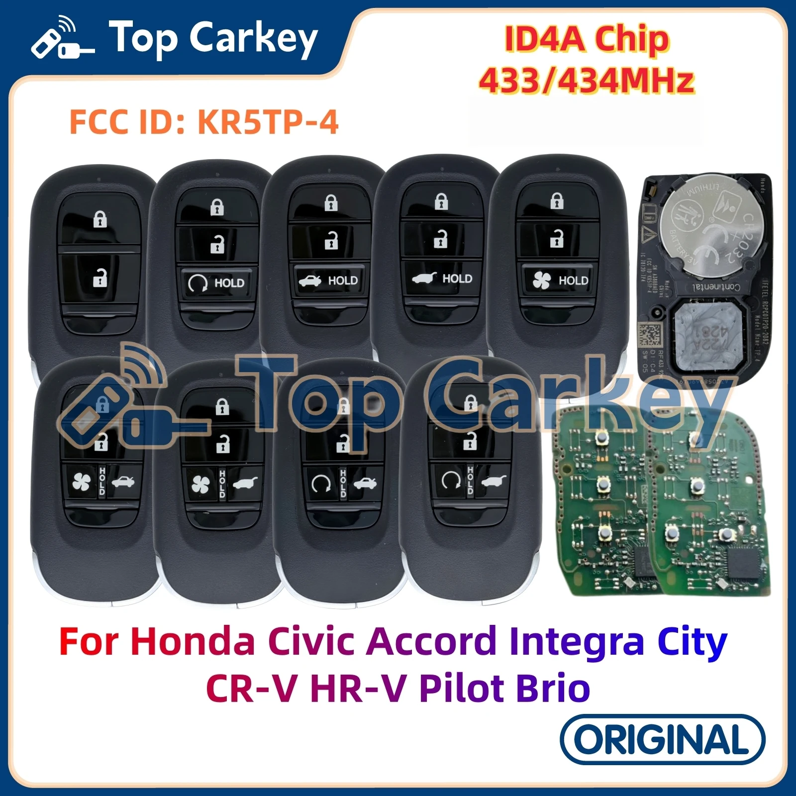 TopCarkey KR5TP-4 A3C0589690191 Original Smart Key PCB ID4A Chip 433MHz for Honda Civic Accord City CR-V HR-V Pilot Brio