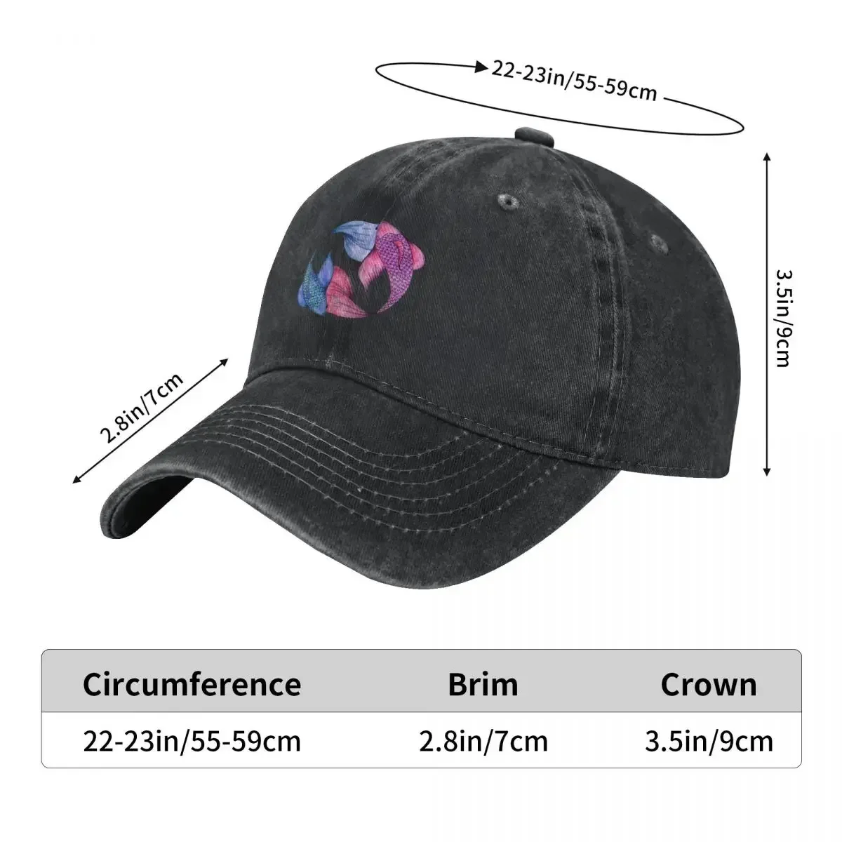 Coloured Koi Baseball Cap Rave Custom Cap Snap Back Hat Sunhat Female Men's