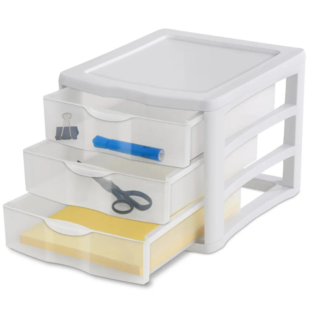 

3-drawer chest plastic, white, transparent visualization