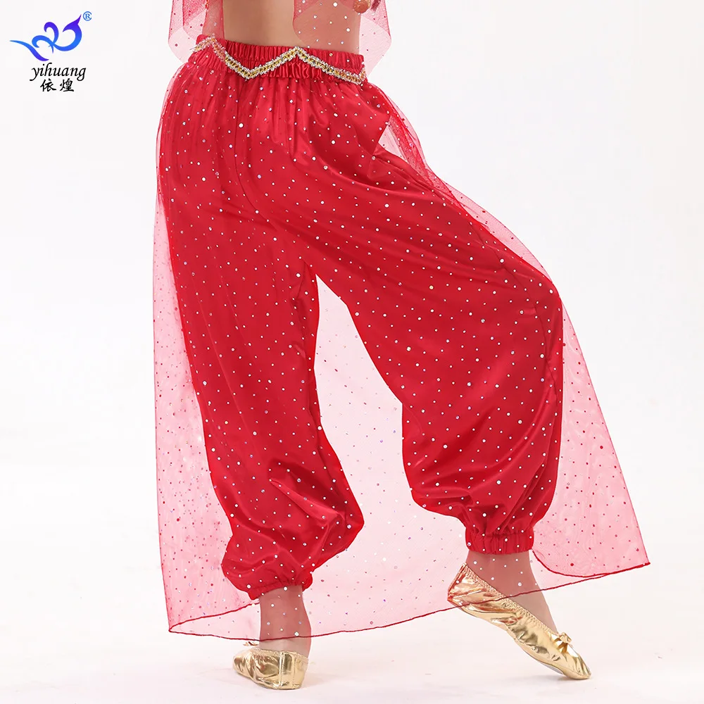 1pcs/lot indian dance style children perfromance belly dancing pants lady satin lace patchwork lantern pants