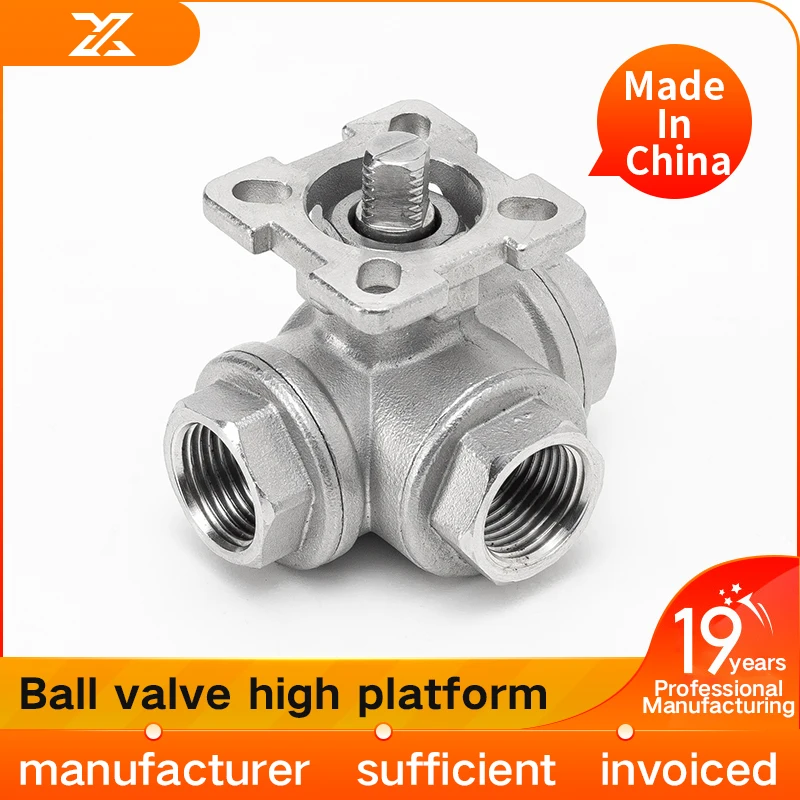 Três Vias Válvula de Esfera Plataforma Alta em Forma de t Rosca Interna Interruptor Q14 Q15 Dn25 50 Aço Inoxidável 304