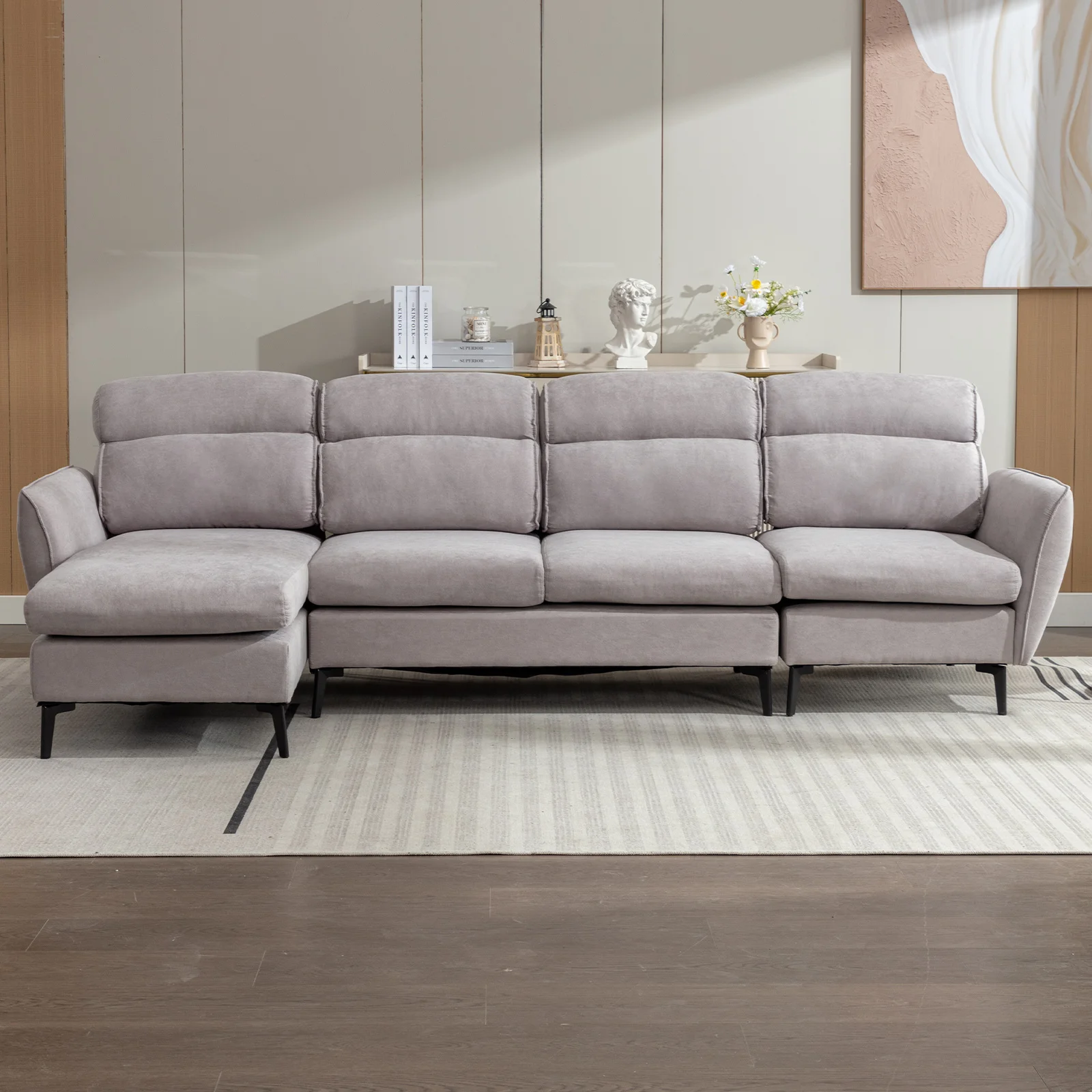 

110" Oversized L Shaped Couch with Left Chaise Lounge, Modern Linen 4-seater Sectional Sofas for Living Room Office